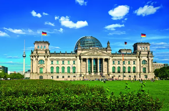 Front exterior view of The Reichstag in Berlin, Germany