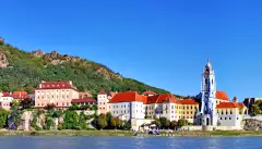 Duernstein town and river Danube in Austria