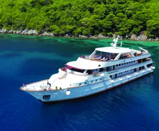 Beautiful MS Il Mare yacht on glistening croatian waters