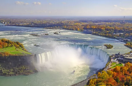 Aerial view of Niagara Falls during Autumn in Ontario, Canada