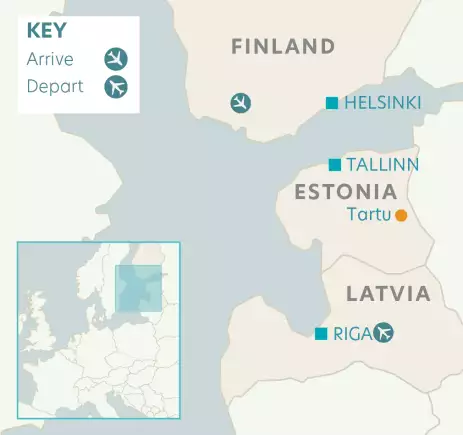 Route map depicting locations on Helsinki Tallinn & Riga Tour