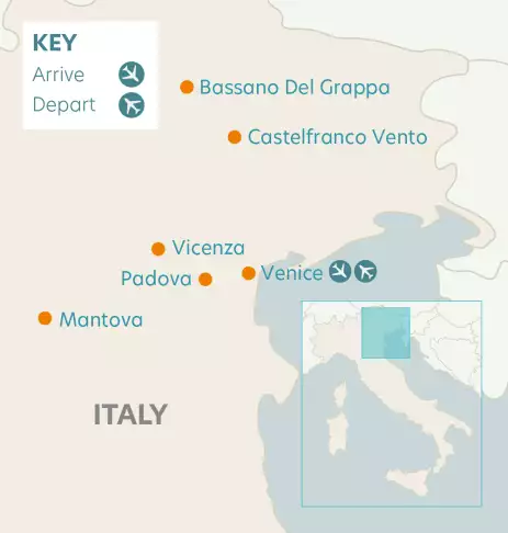 Airline map of arrivals and departures in Italy