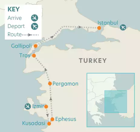 Airline map of arrivals and departures in Turkey