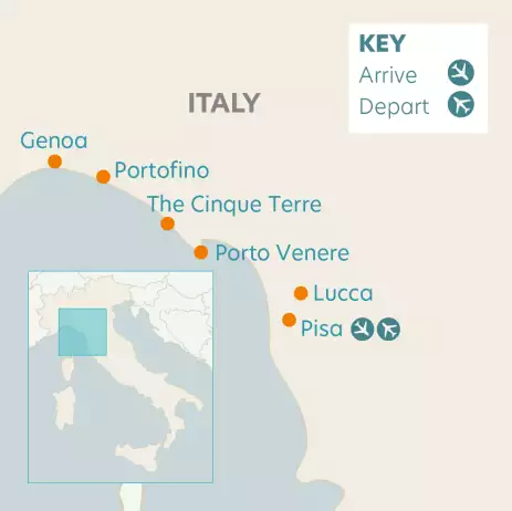 Airline map of arrivals and departures in Italy