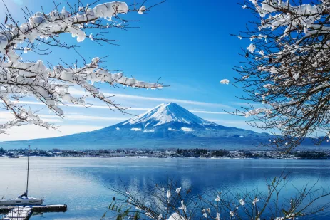 Lake Kawaguchi-ko,Mount Fuji with snow, Japan