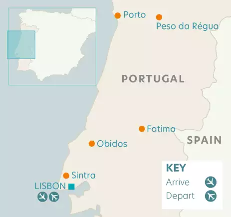 Airline map of arrivals and departures in Lisbon, Portugal