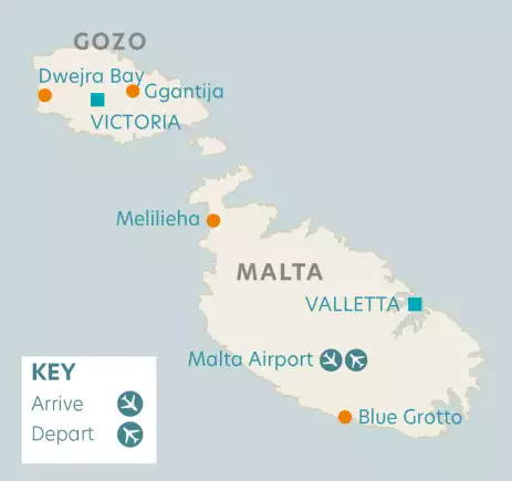 Airline map of arrivals and departures in Malta