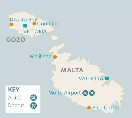 Airline map of Malta, part of the solo travel collection