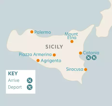 Airline map of arrivals and departures in Sicily, Italy