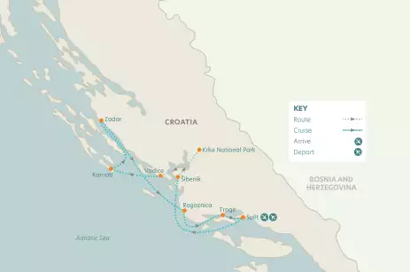 Airline map of arrivals and departures in Split, Croatia